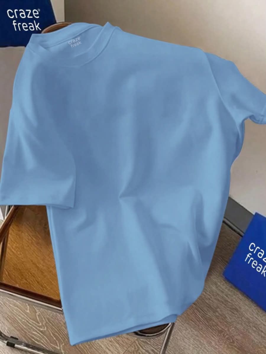 Classic Light Blue Crew Neck Drop Solder T-Shirt – Unisex Casual Wear