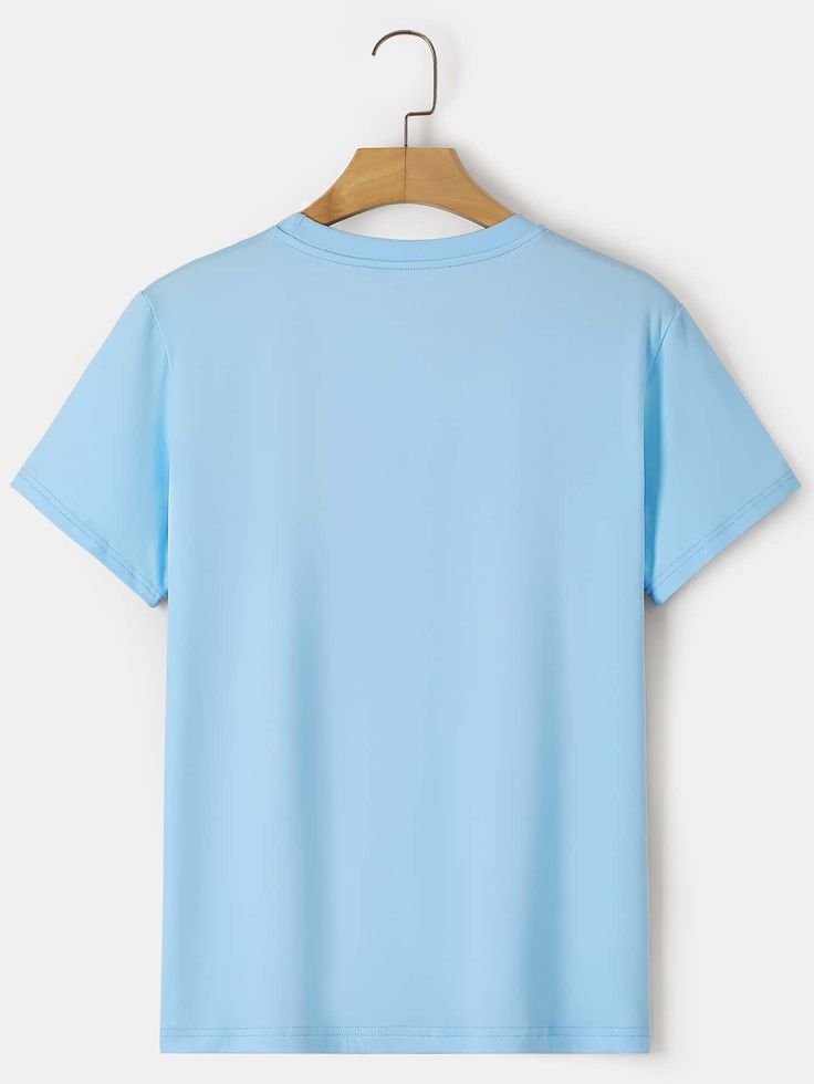 Classic Light Blue Crew Neck Drop Solder T-Shirt – Unisex Casual Wear