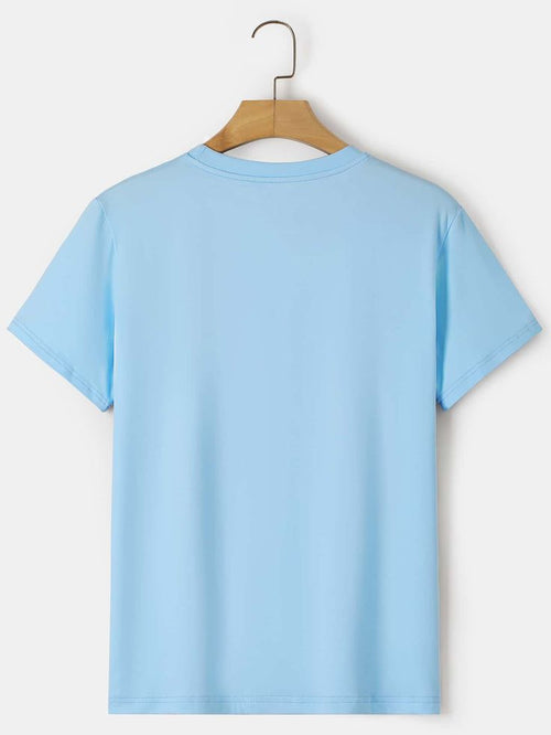Classic Light Blue Crew Neck Drop Solder T-Shirt – Unisex Casual Wear